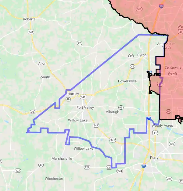 County level USDA loan eligibility boundaries for Peach, Georgia