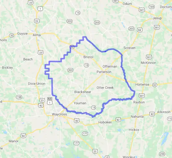 County level USDA loan eligibility boundaries for Pierce, Georgia