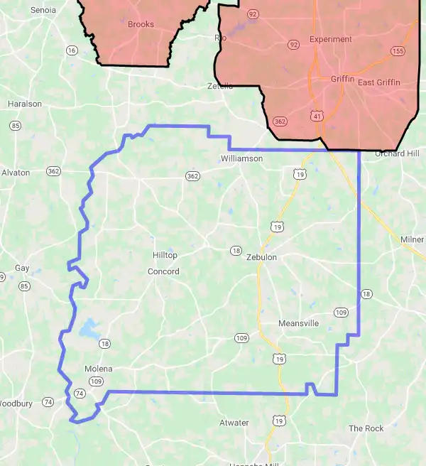 County level USDA loan eligibility boundaries for Pike, Georgia