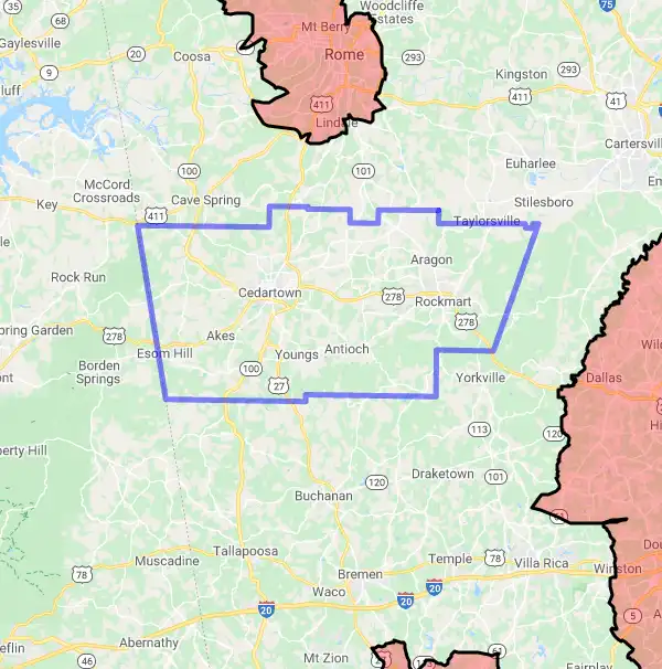 County level USDA loan eligibility boundaries for Polk, Georgia