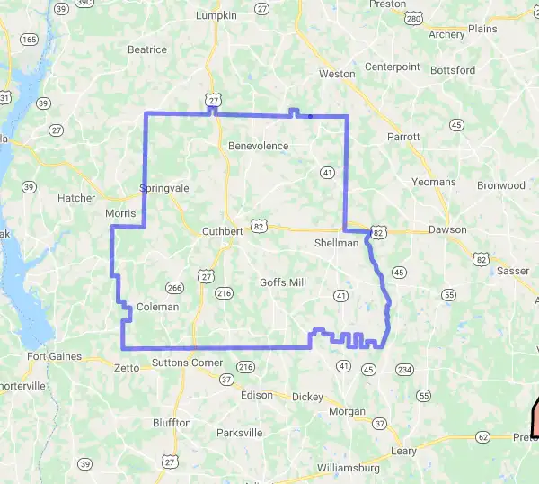County level USDA loan eligibility boundaries for Randolph, Georgia