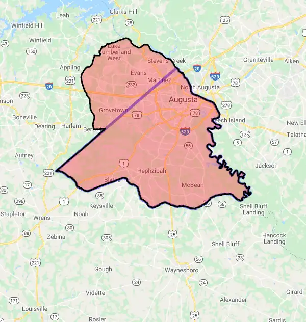 County level USDA loan eligibility boundaries for Richmond, Georgia
