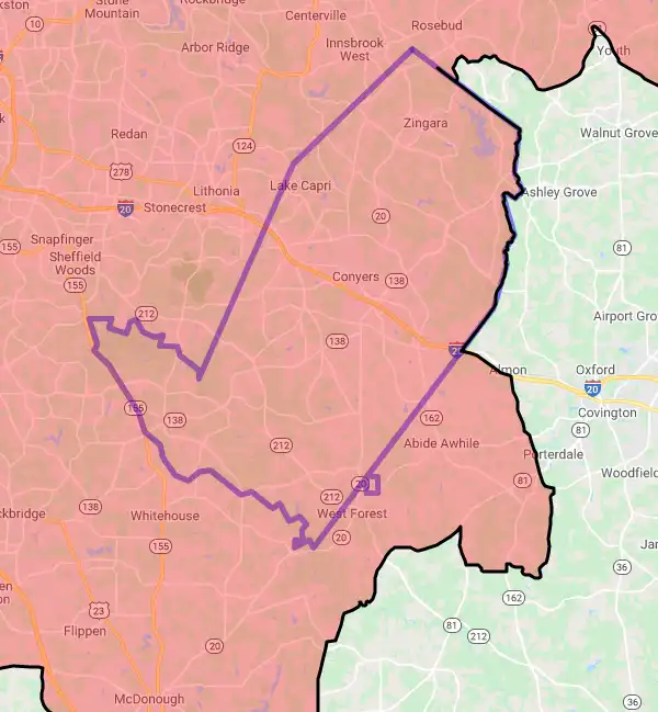 County level USDA loan eligibility boundaries for Rockdale, Georgia