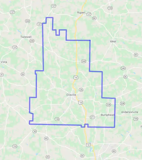 County level USDA loan eligibility boundaries for Schley, Georgia