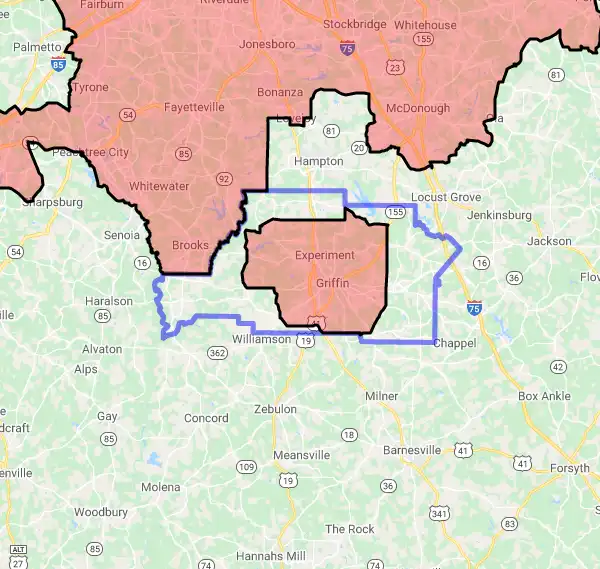 County level USDA loan eligibility boundaries for Spalding, Georgia