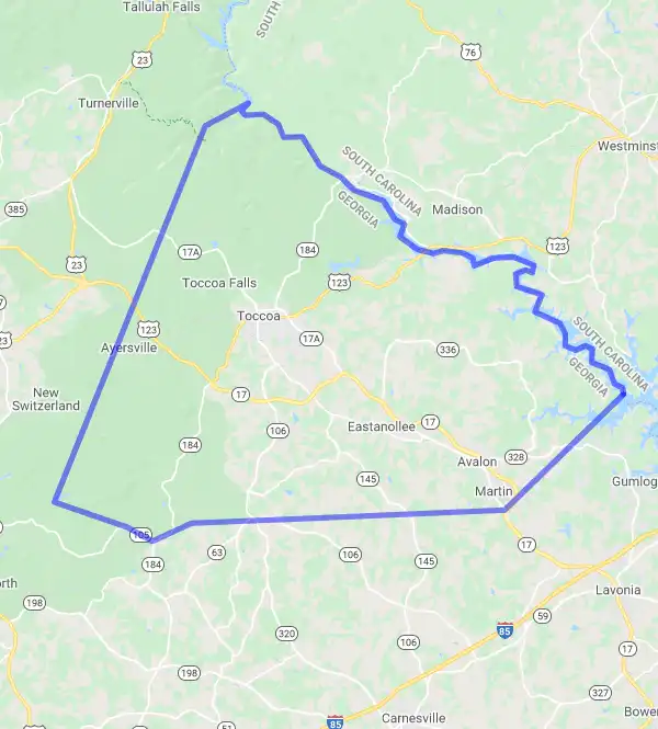 County level USDA loan eligibility boundaries for Stephens, Georgia