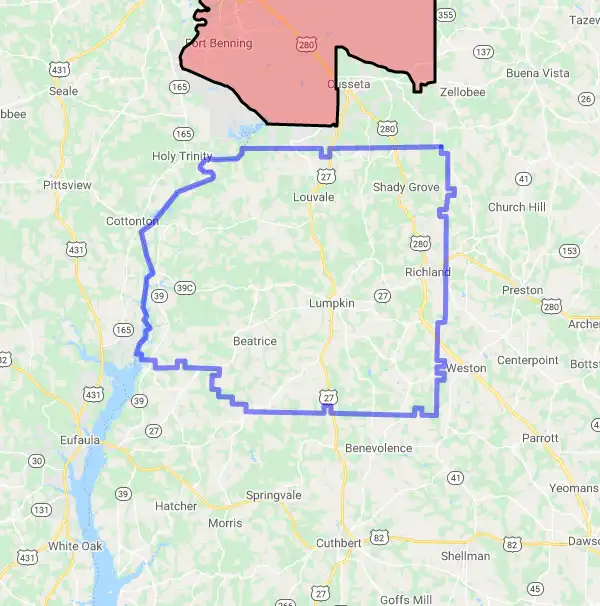 County level USDA loan eligibility boundaries for Stewart, Georgia