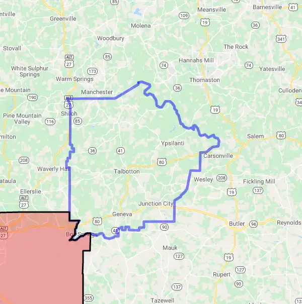 County level USDA loan eligibility boundaries for Talbot, Georgia