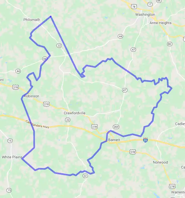 County level USDA loan eligibility boundaries for Taliaferro, Georgia