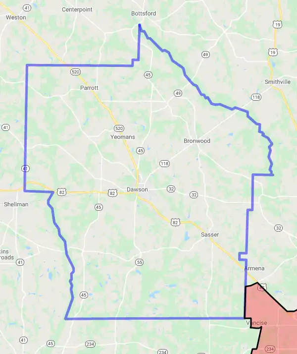 County level USDA loan eligibility boundaries for Terrell, Georgia