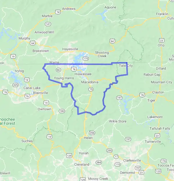 County level USDA loan eligibility boundaries for Towns, Georgia