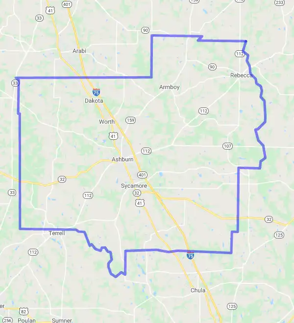 County level USDA loan eligibility boundaries for Turner, Georgia