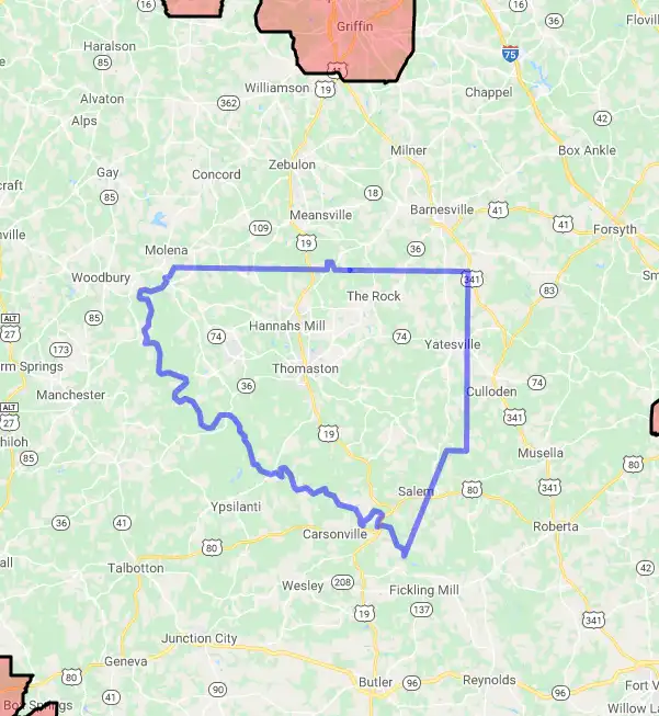 County level USDA loan eligibility boundaries for Upson, Georgia