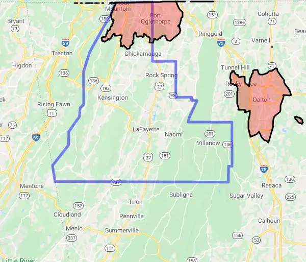 County level USDA loan eligibility boundaries for Walker, Georgia