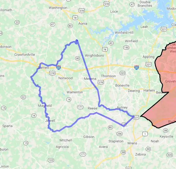 County level USDA loan eligibility boundaries for Warren, Georgia