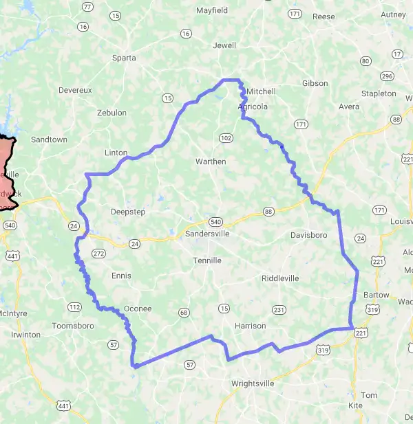 County level USDA loan eligibility boundaries for Washington, Georgia