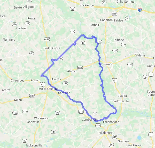 County level USDA loan eligibility boundaries for Wheeler, Georgia