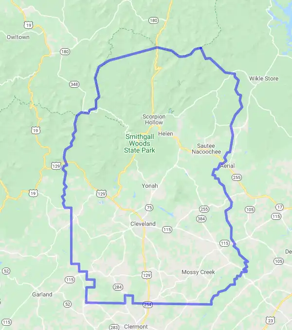 County level USDA loan eligibility boundaries for White, Georgia