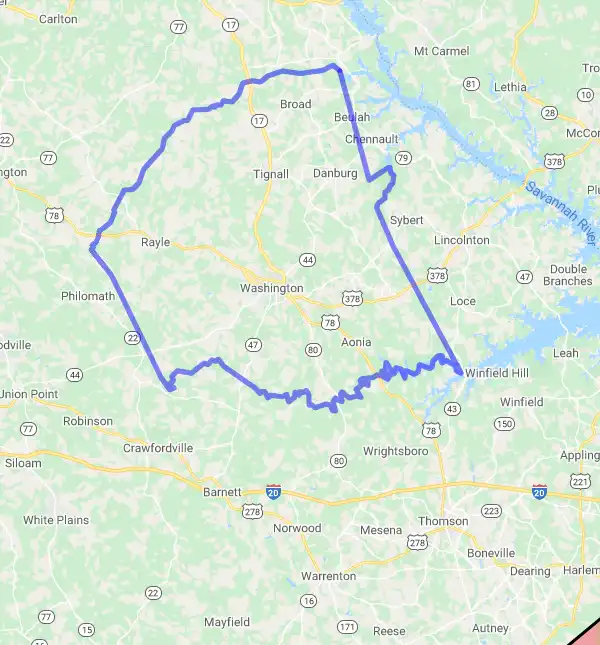 County level USDA loan eligibility boundaries for Wilkes, Georgia