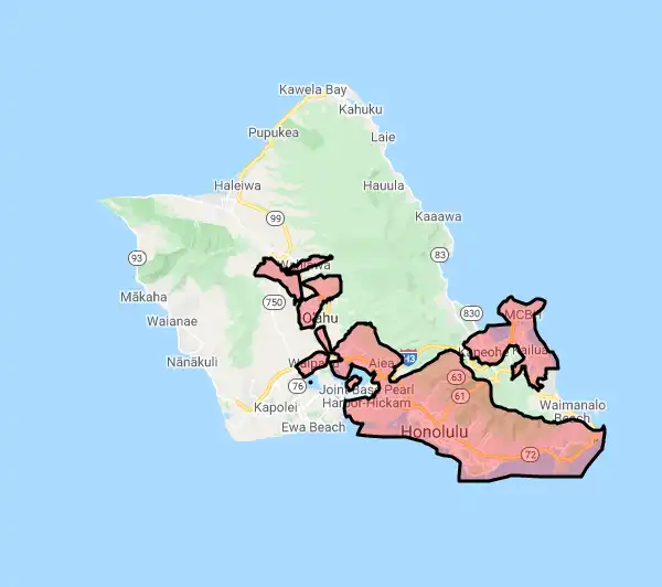County level USDA loan eligibility boundaries for Honolulu, Hawaii