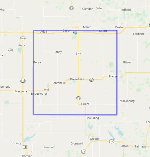 County level USDA loan eligibility boundaries for Adair, Iowa