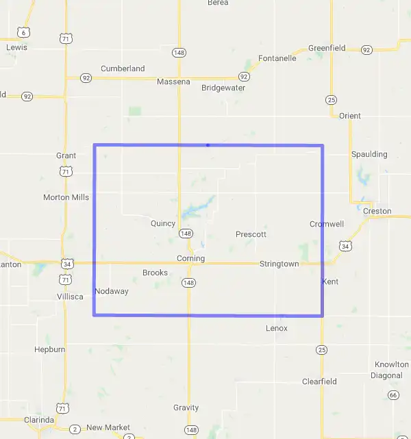 County level USDA loan eligibility boundaries for Adams, Iowa