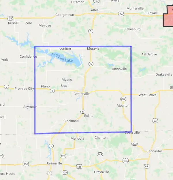 County level USDA loan eligibility boundaries for Appanoose, Iowa
