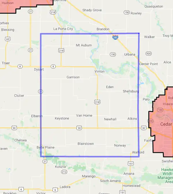 County level USDA loan eligibility boundaries for Benton, Iowa