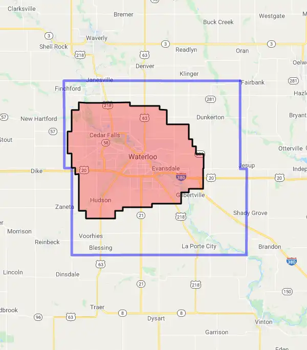 County level USDA loan eligibility boundaries for Black Hawk, Iowa