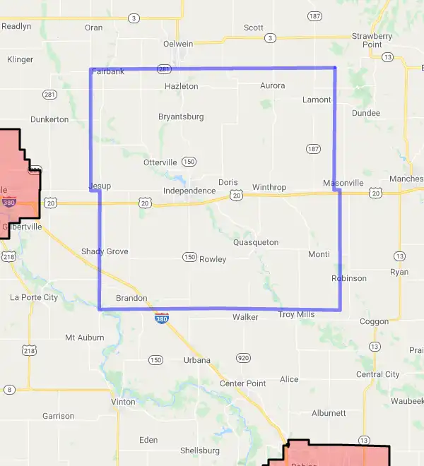 County level USDA loan eligibility boundaries for Buchanan, Iowa