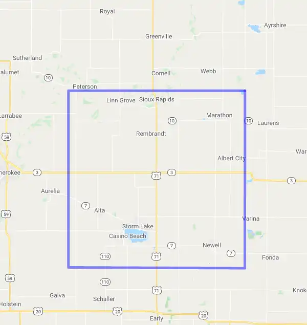 County level USDA loan eligibility boundaries for Buena Vista, Iowa