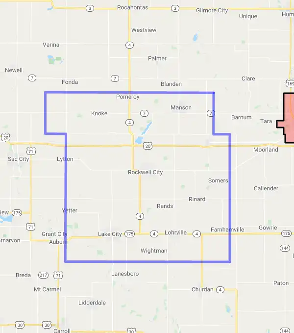 County level USDA loan eligibility boundaries for Calhoun, Iowa