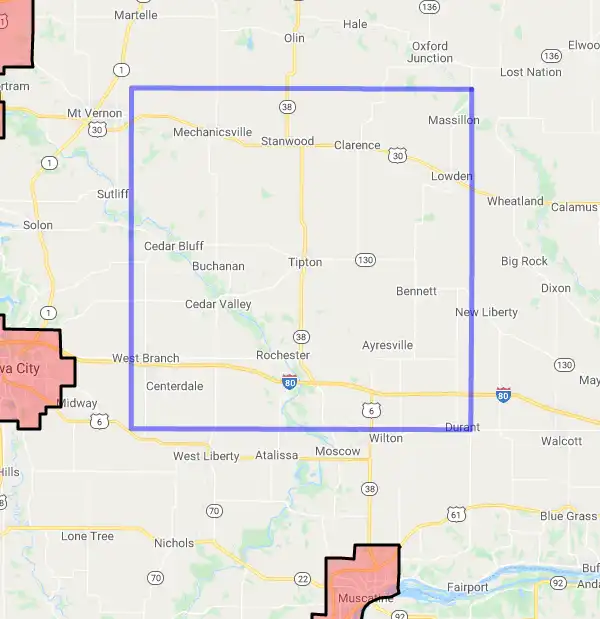 County level USDA loan eligibility boundaries for Cedar, Iowa