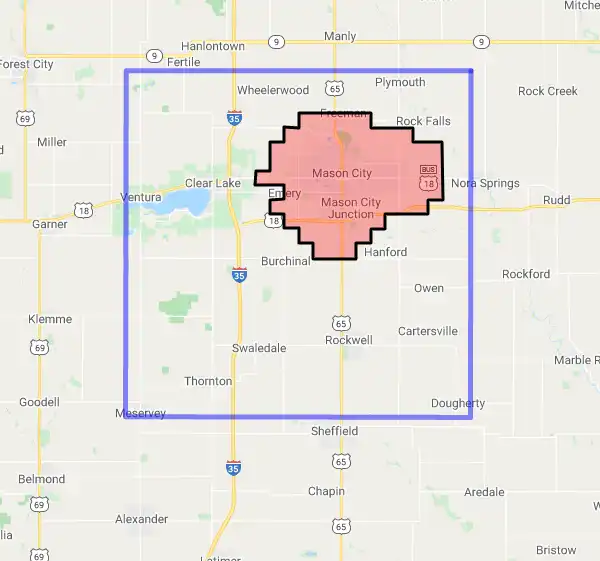 County level USDA loan eligibility boundaries for Cerro Gordo, Iowa
