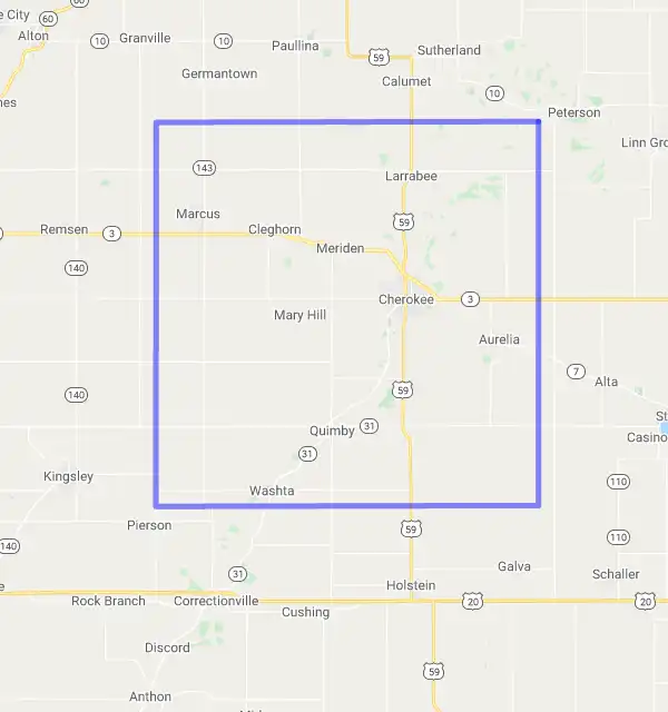 County level USDA loan eligibility boundaries for Cherokee, Iowa