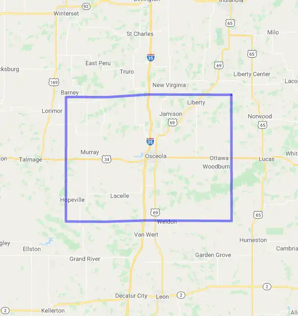 County level USDA loan eligibility boundaries for Clarke, Iowa