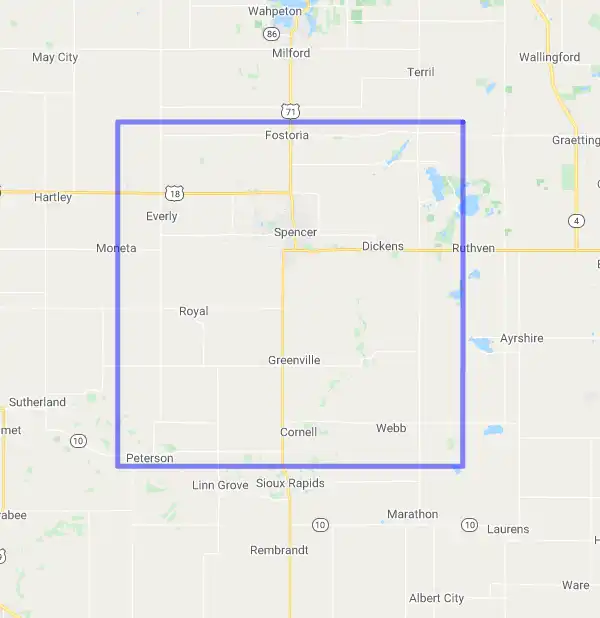County level USDA loan eligibility boundaries for Clay, Iowa