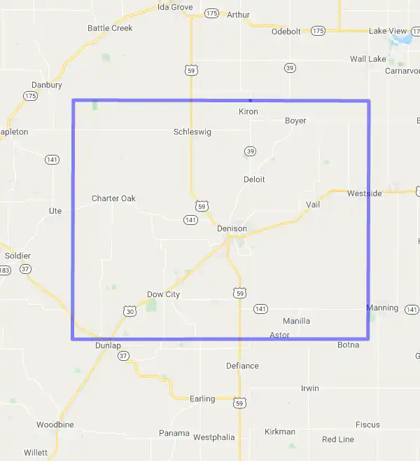 County level USDA loan eligibility boundaries for Crawford, Iowa