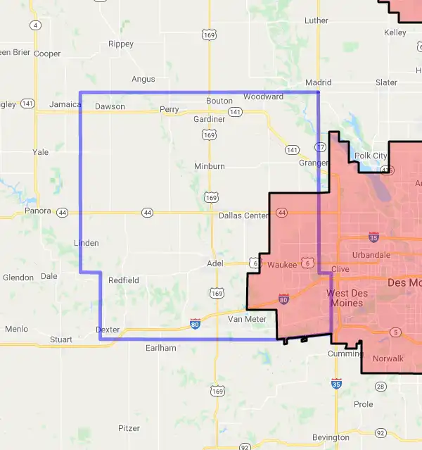 County level USDA loan eligibility boundaries for Dallas, Iowa