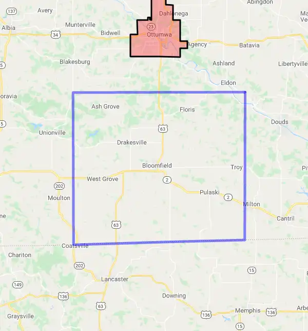 County level USDA loan eligibility boundaries for Davis, Iowa