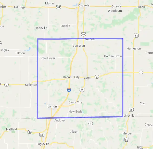 County level USDA loan eligibility boundaries for Decatur, Iowa