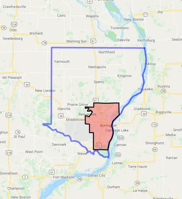 County level USDA loan eligibility boundaries for Des Moines, Iowa