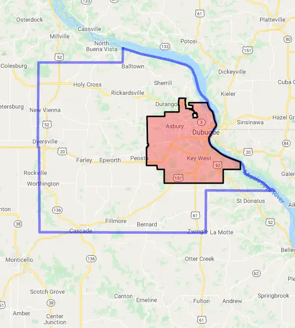 County level USDA loan eligibility boundaries for Dubuque, Iowa