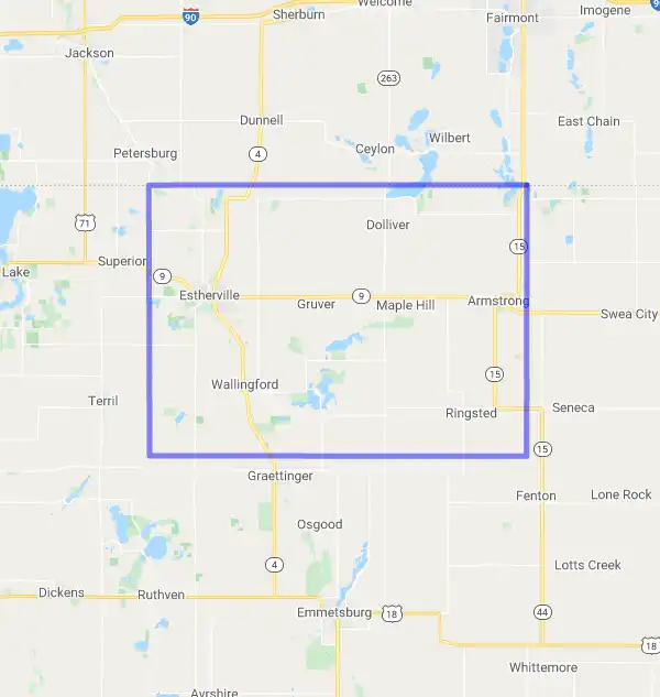 County level USDA loan eligibility boundaries for Emmet, Iowa