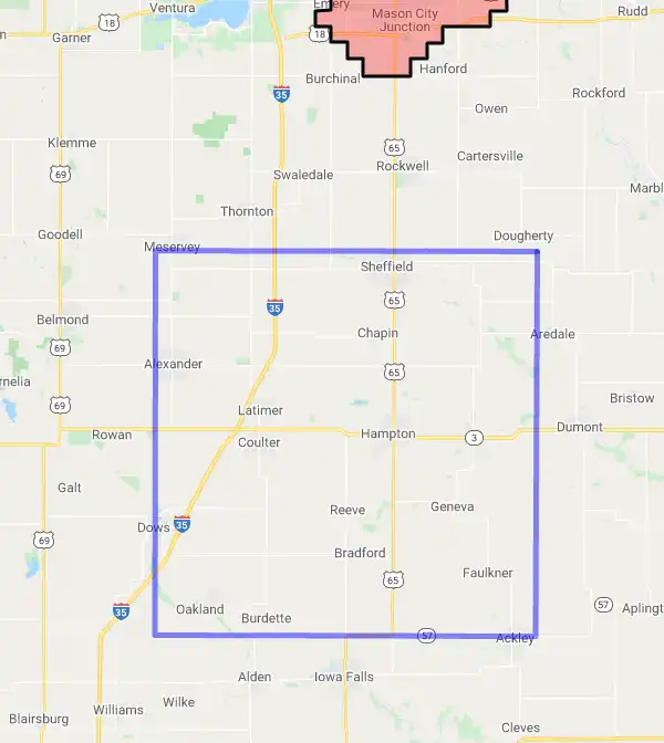 County level USDA loan eligibility boundaries for Franklin, Iowa