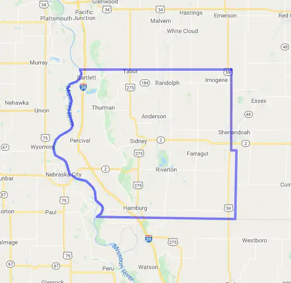 County level USDA loan eligibility boundaries for Fremont, Iowa