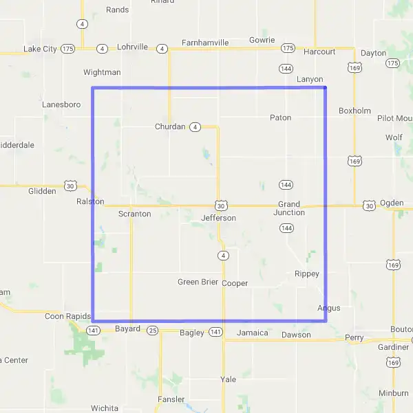 County level USDA loan eligibility boundaries for Greene, Iowa