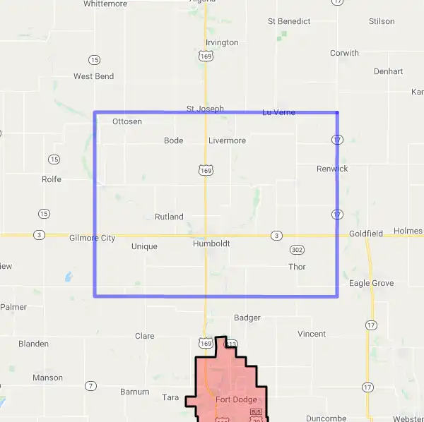 County level USDA loan eligibility boundaries for Humboldt, Iowa