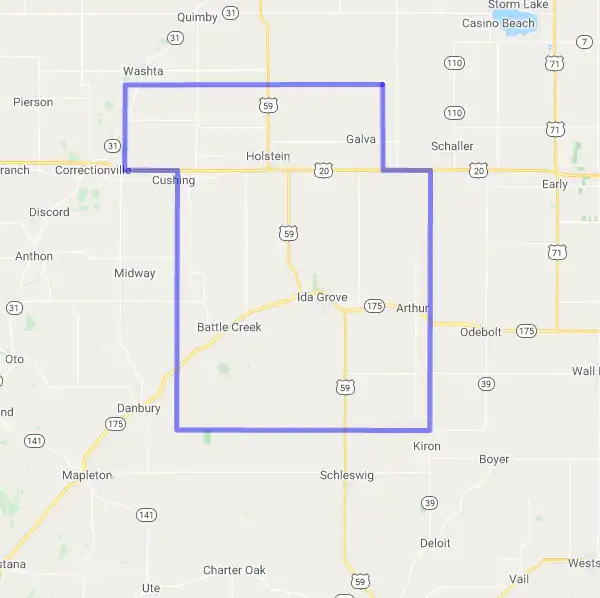 County level USDA loan eligibility boundaries for Ida, Iowa