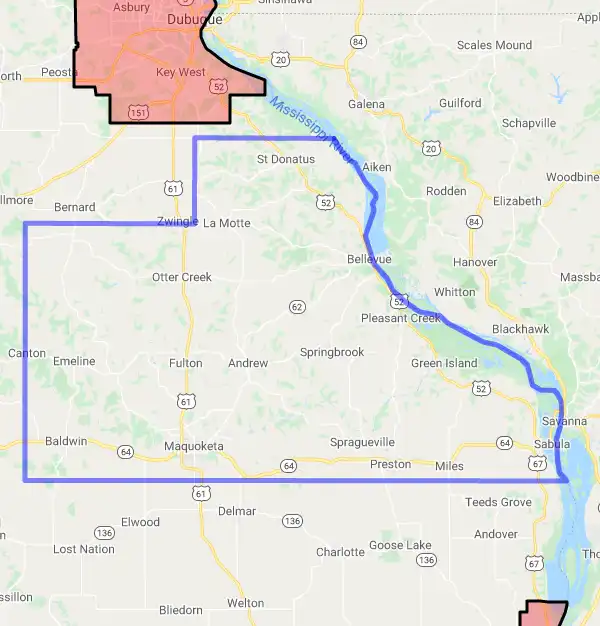 County level USDA loan eligibility boundaries for Jackson, Iowa
